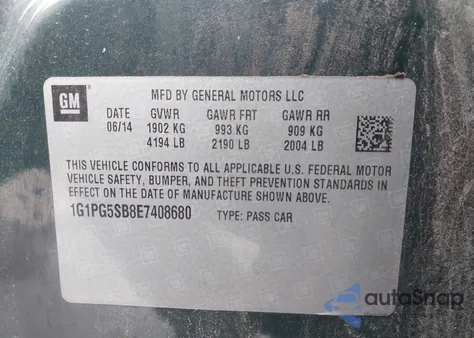 2014 Chevrolet Cruze Ltz из США, поврежденный, VIN 1G1PG5SB8E7408680